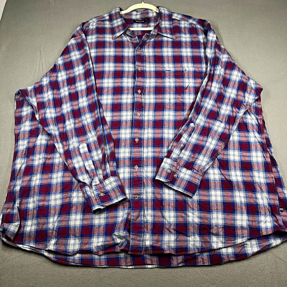 Nautica mens 4XL regular fit blue red white plaid long sleeve button-up shirt
